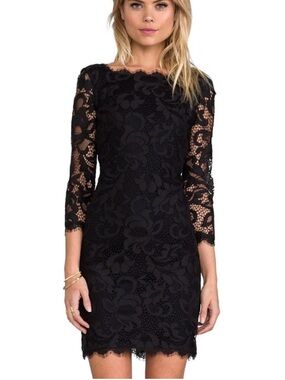 Diane Von Furstenberg DVF Black Zarita Sheath Lace Dress Sz 2